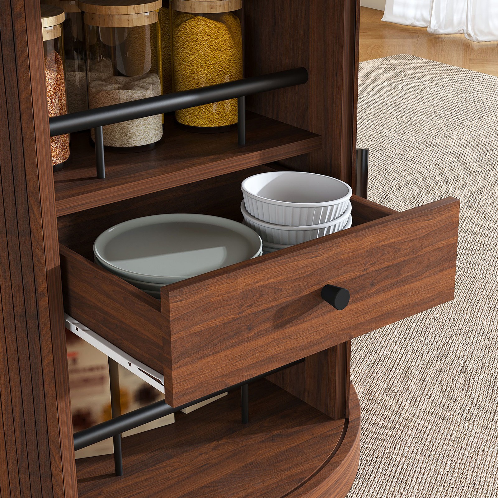 59" Extendable Oval Dining Table with 2-Tier Storage for 4-6, Space Saving Exp