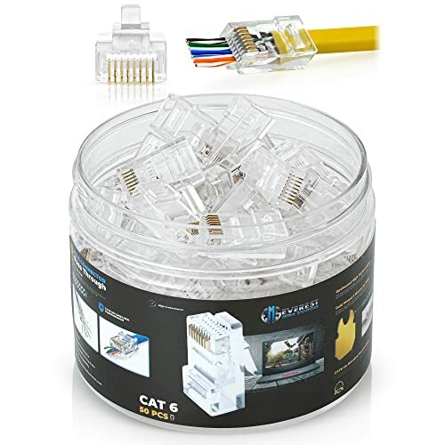 RJ45 Cat6 Pass Through Conector EZ to Crimp Modular Plug for Straded UTP,Pack 50