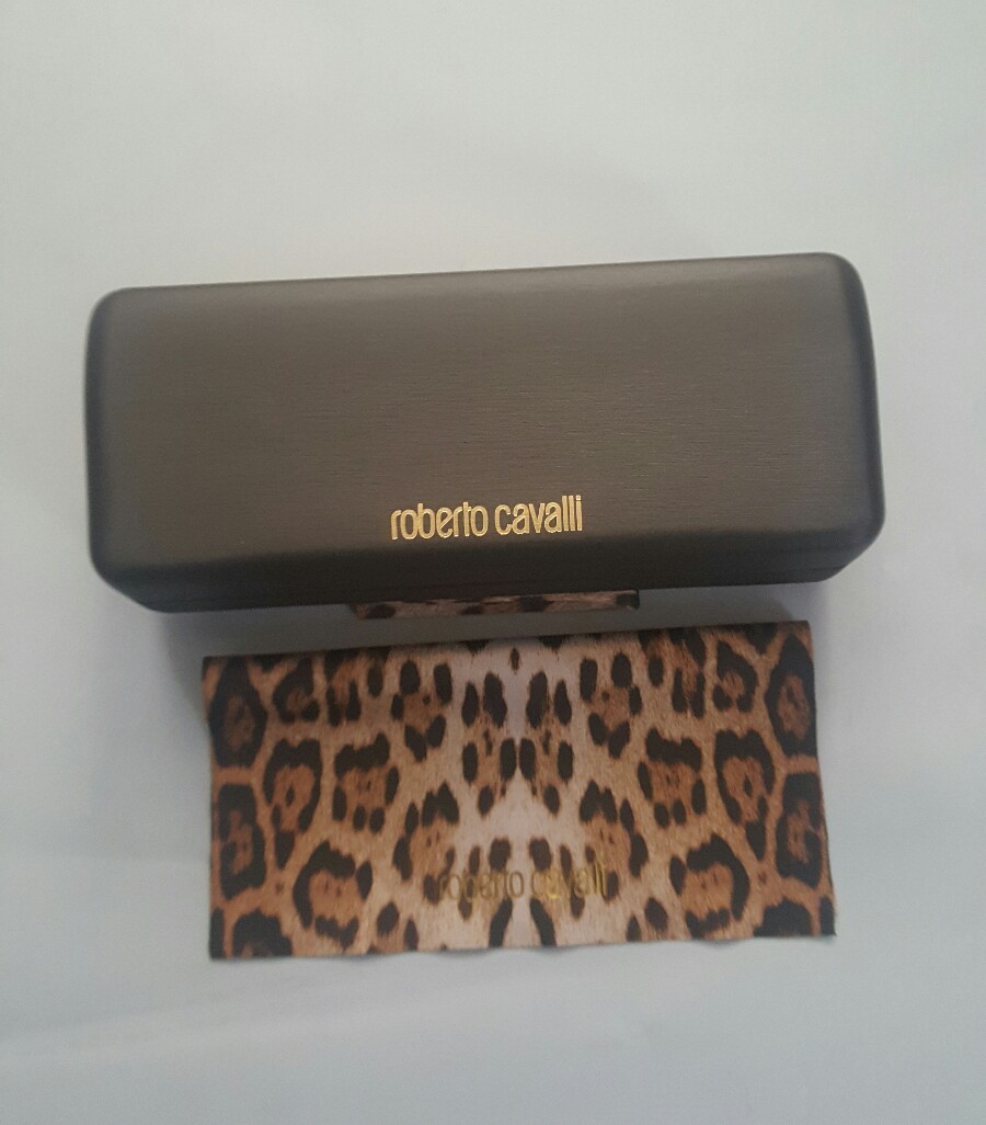 ROBERTO CAVALLI BROWN CLAMSHELL HARD SUNGLASS CASE WITH CLEANING CLOTH