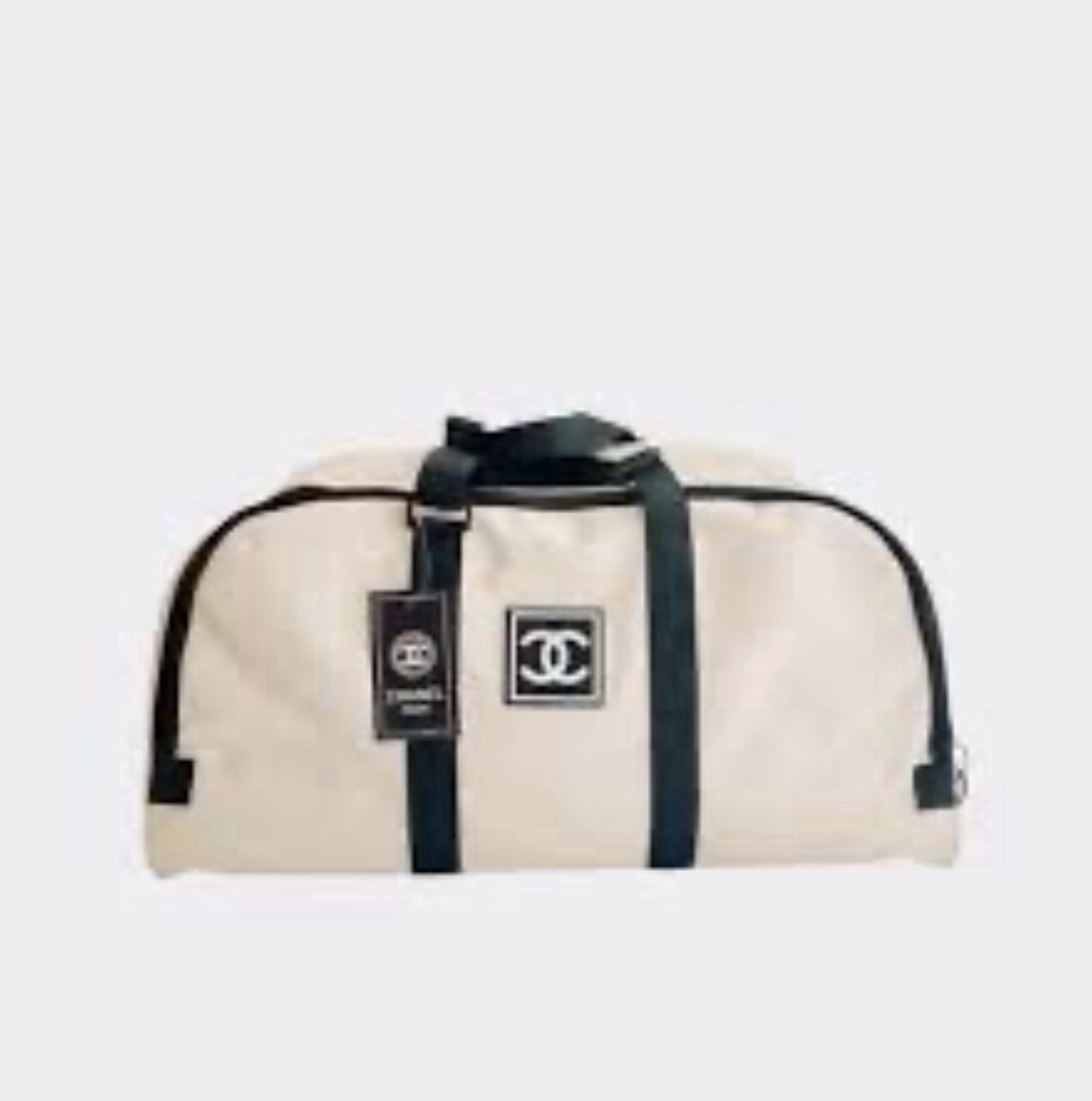 Chanel Grip Gym Bag White Black Zip Closure with Black Handles and Logo Patch