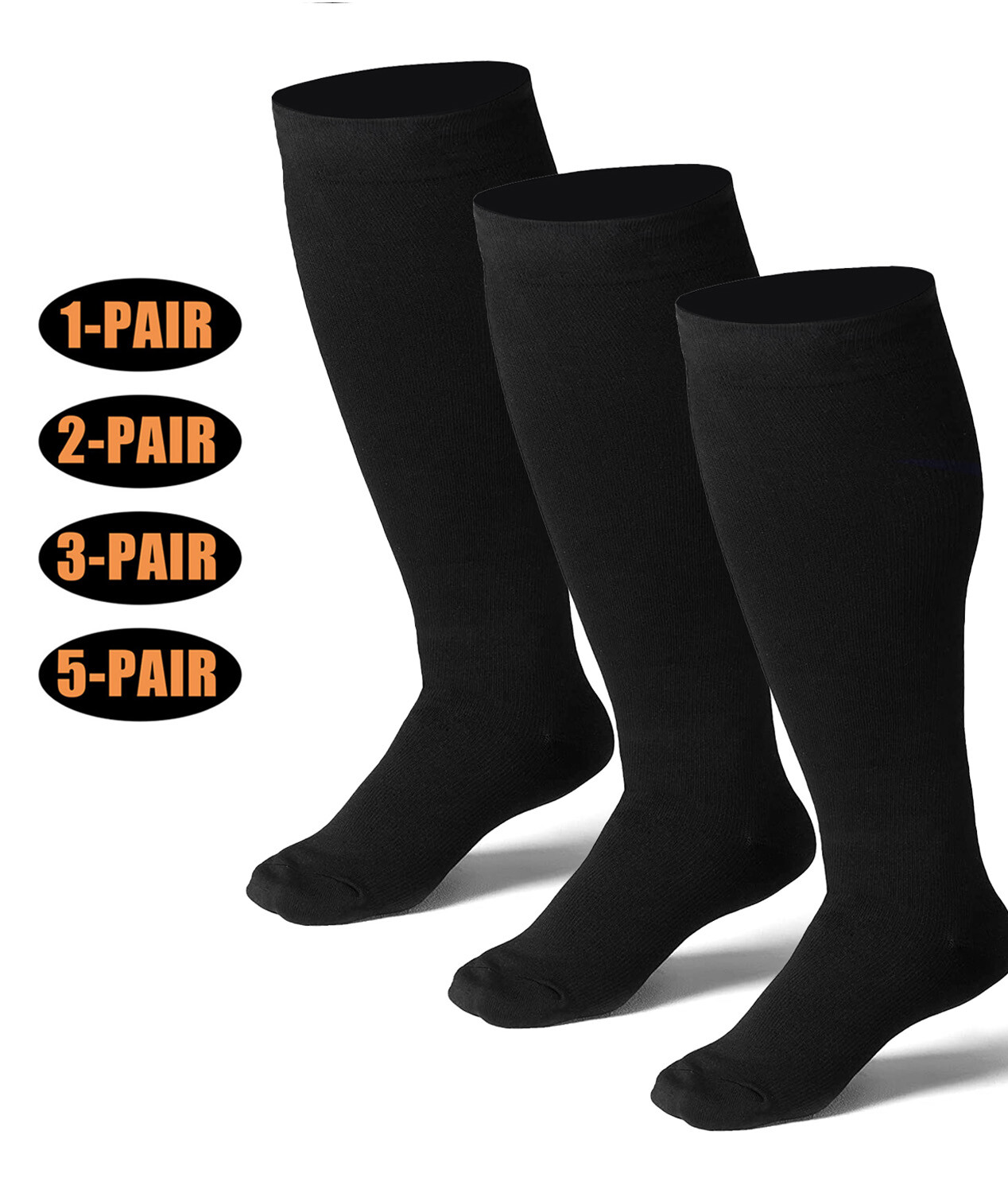 Plus Size Compression Socks for Men and Women- [1-5pairs] Wide Calf 15-20mmHg