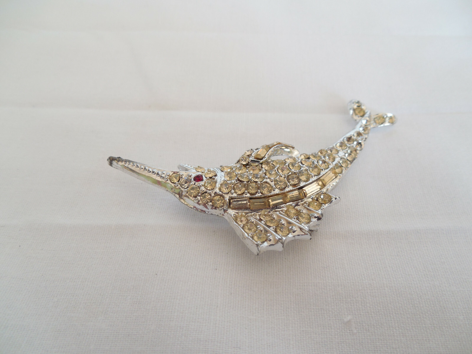 Vintage rhinestone sword fish brooch