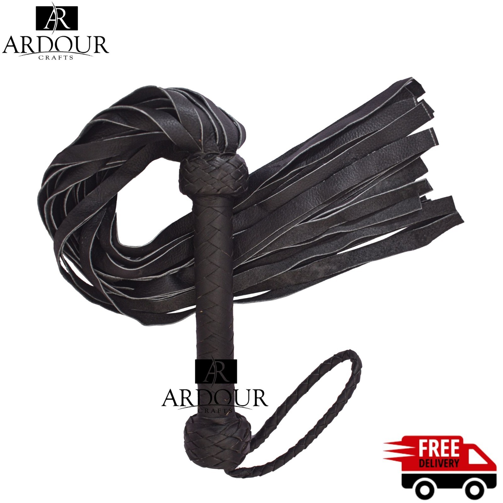 Handmade Genuine Leather Flogger 25 Falls 9" Wooden Handle Roleplay BDSM Display