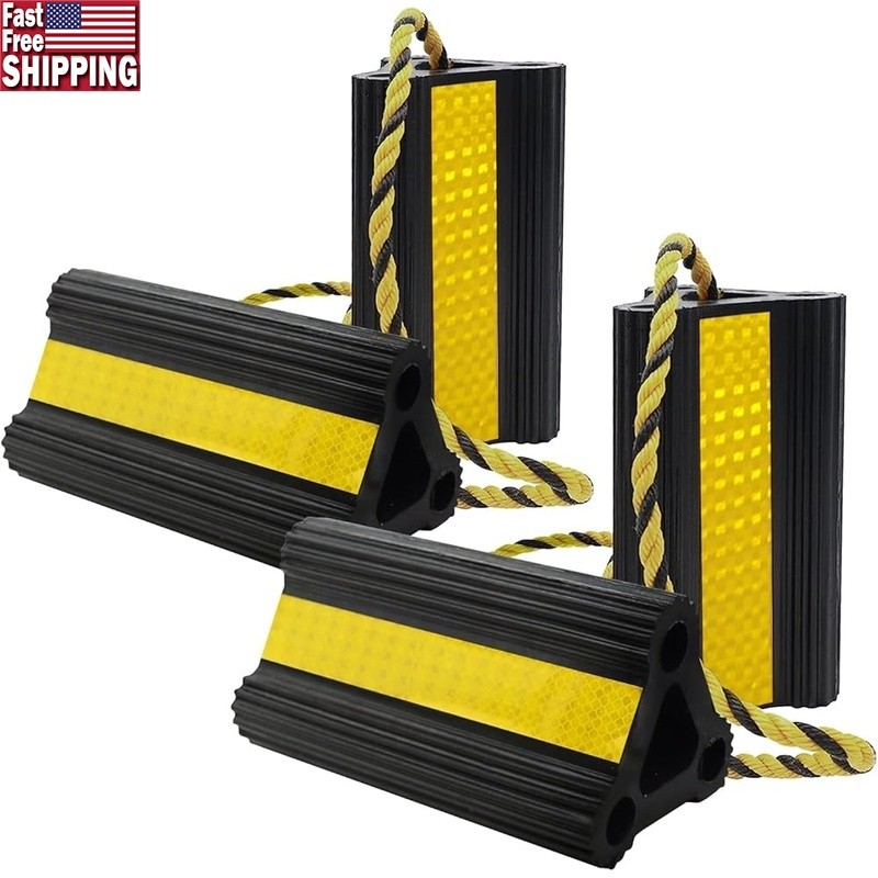 Rubber Wheel Chocks RV Trailers Trucks Aviation W/ Reflective Strips 4pc