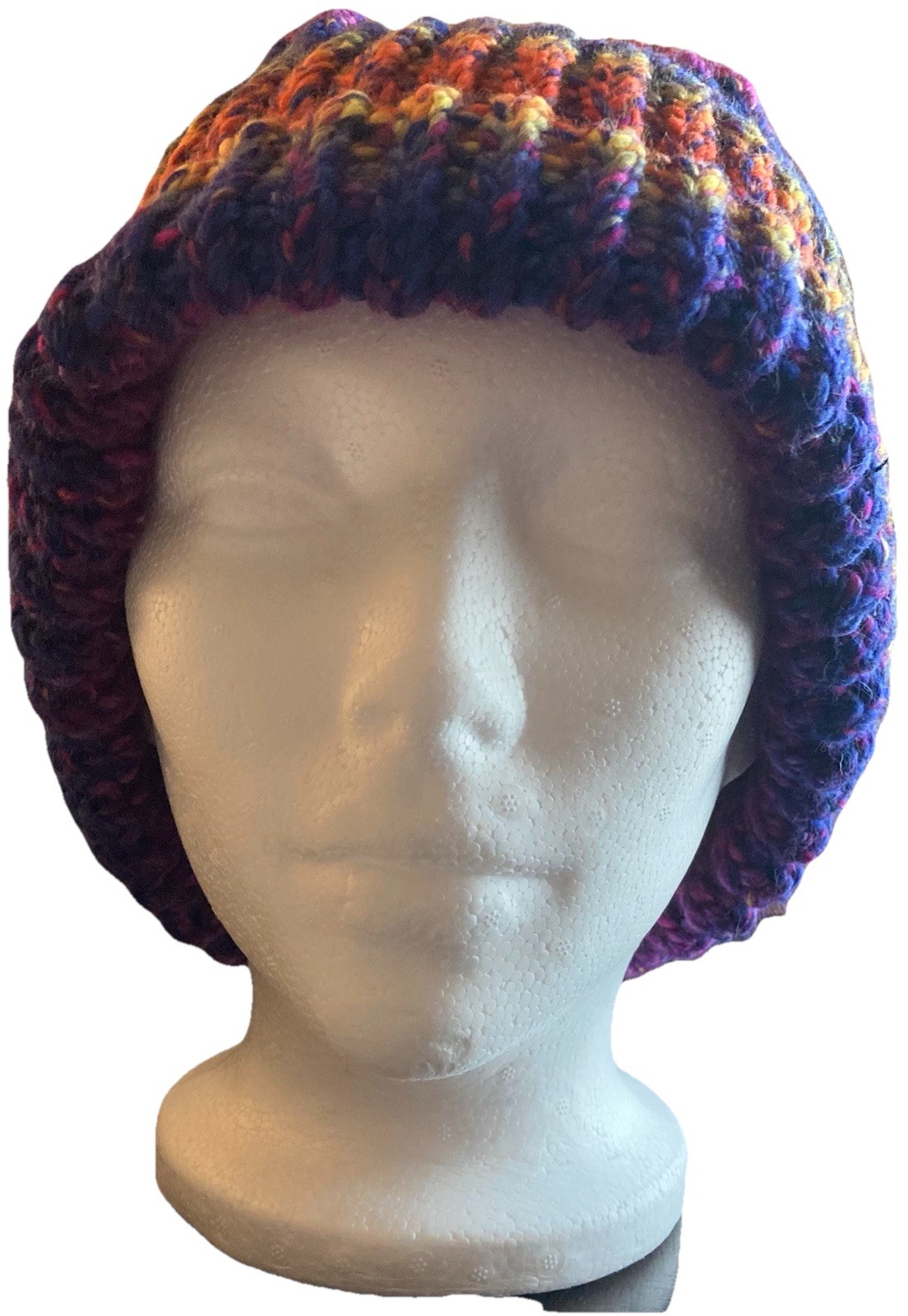 Handmade multicolor knit beanie hat for adults, 8-inch width