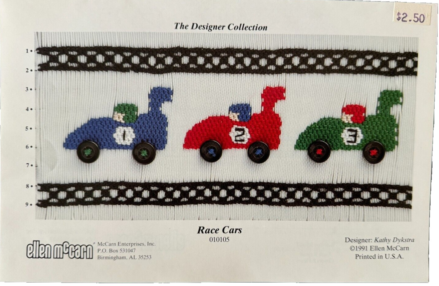 ELLEN McCARN Smocking Pattern Plate RACE CARS Sewing #010105 Vtg 1980s