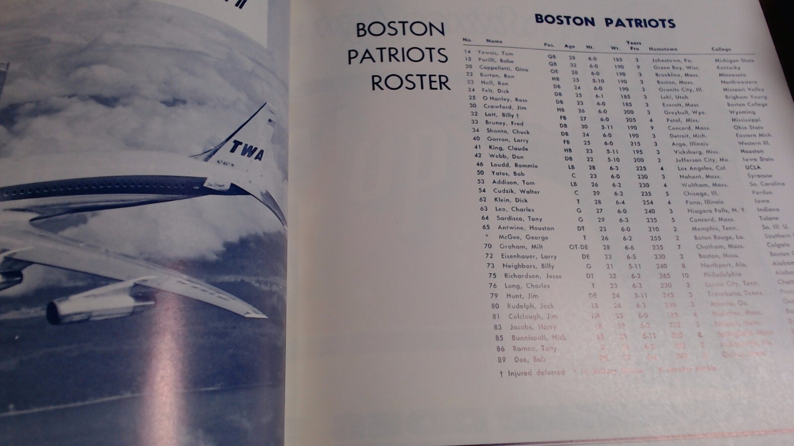 OCT 26 1962 Boston Patriots & RAIDERS Program SHARP CLEAN SHARP