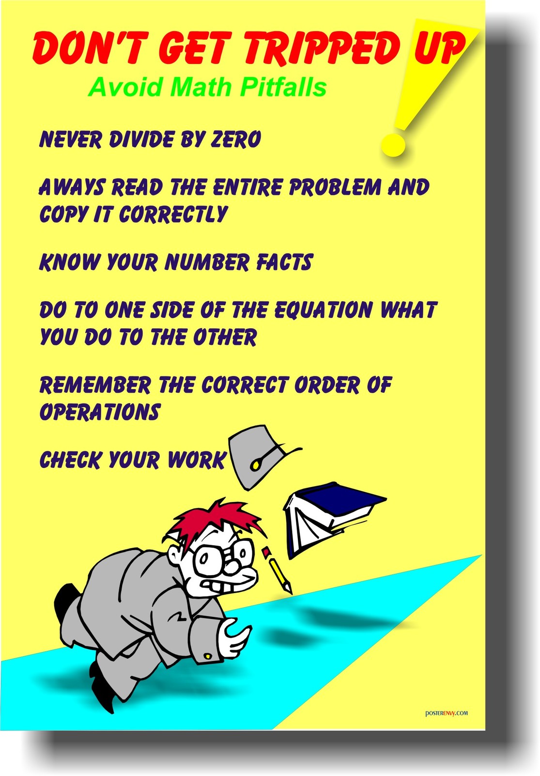 Don't Get Tripped Up - Avoid Math Pitfalls -  NEW SCHOOL CLASSROOM MATH POSTER