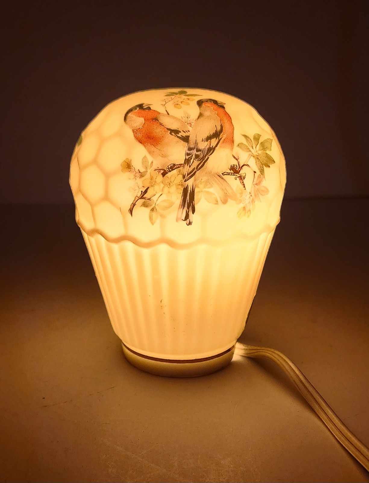 VTG I. W. Rice & Co Porcelaine Nightlight & Perfume Burner ~ Birds ~ 1970s
