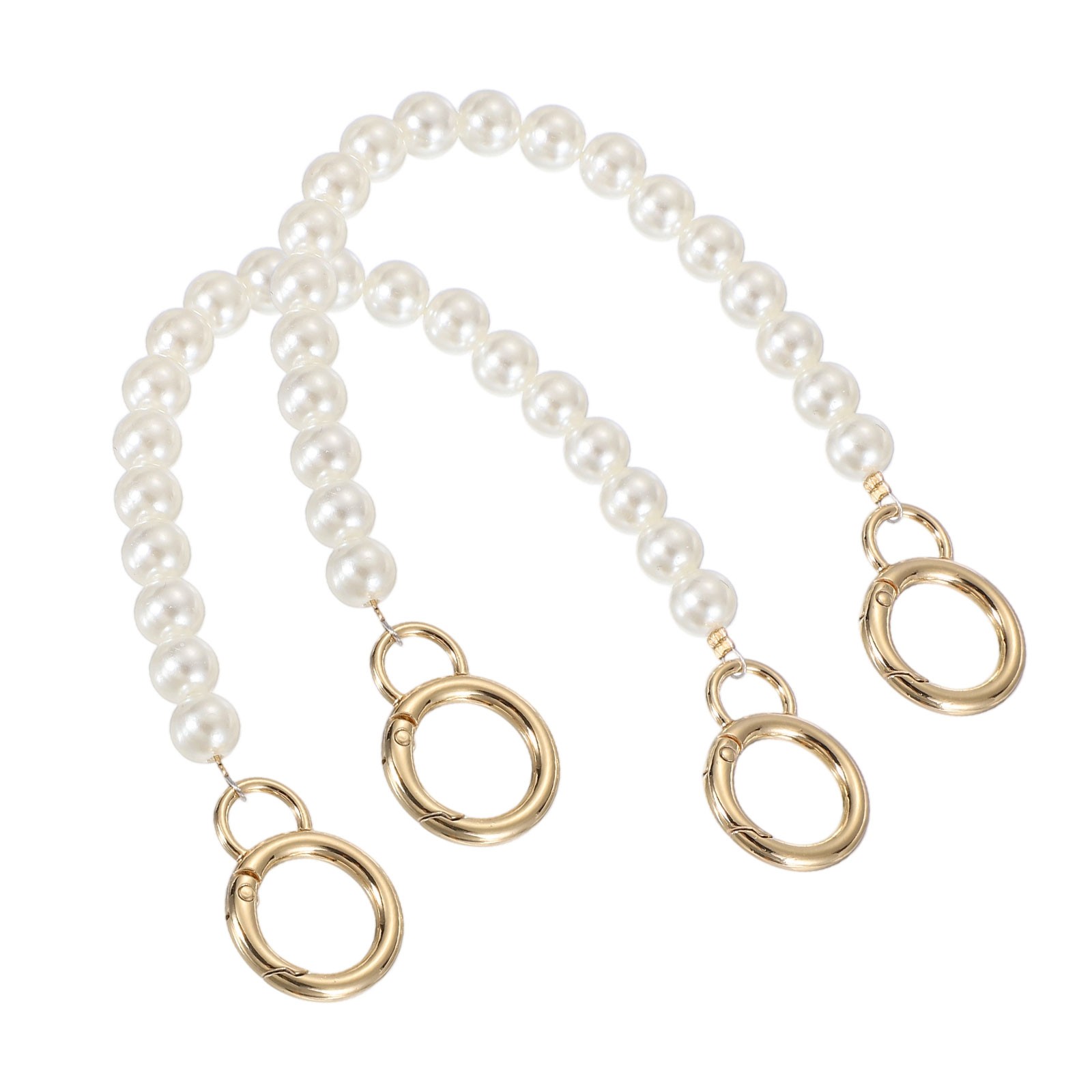 2Pcs Imitation Pearl Purse Strap, 10" Handbag Chain with Spring Clasp, 10mm