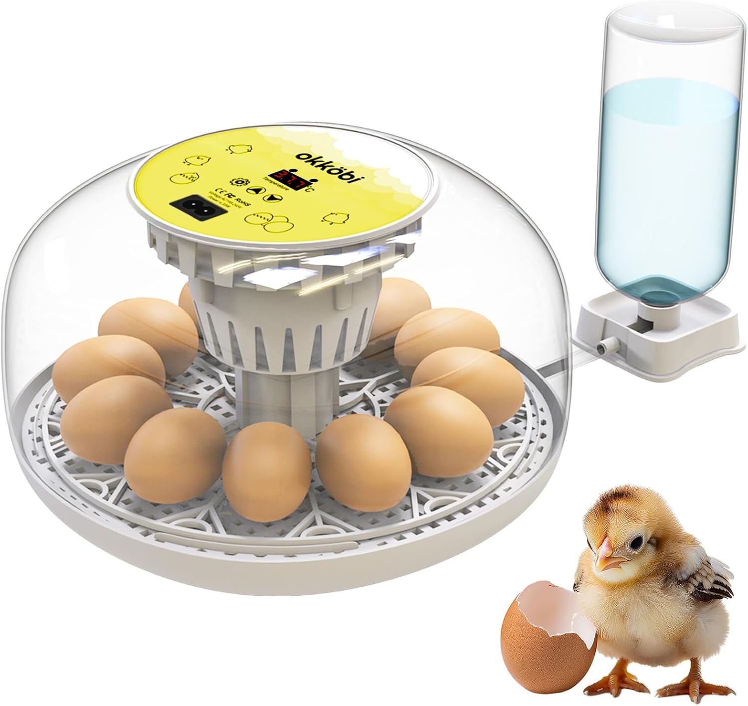Okkobi M12 Egg Incubator with Automatic Turner and White Mustard Yellow