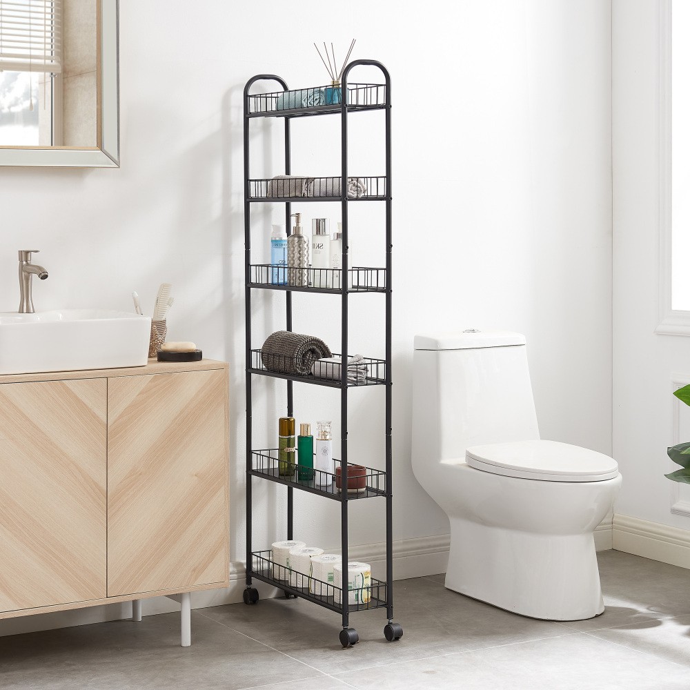 6-Tier Slim Rolling Cart, Slide Out Storage with 6 Baskets & Wheels for Kitchen