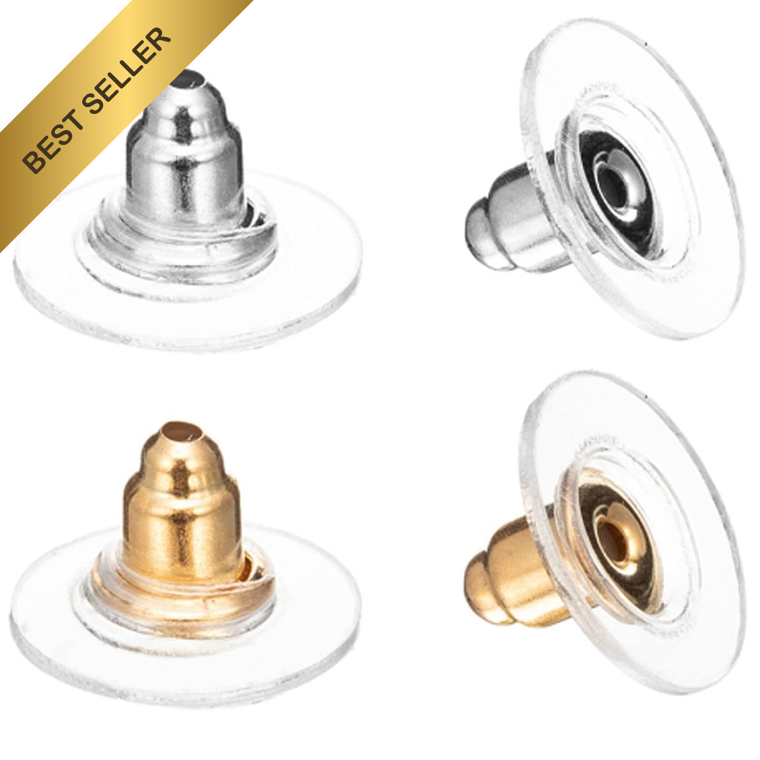100Pcs Earring Backs Lifters Bullet Clutch for Heavy Droopy Ears Gold Silver