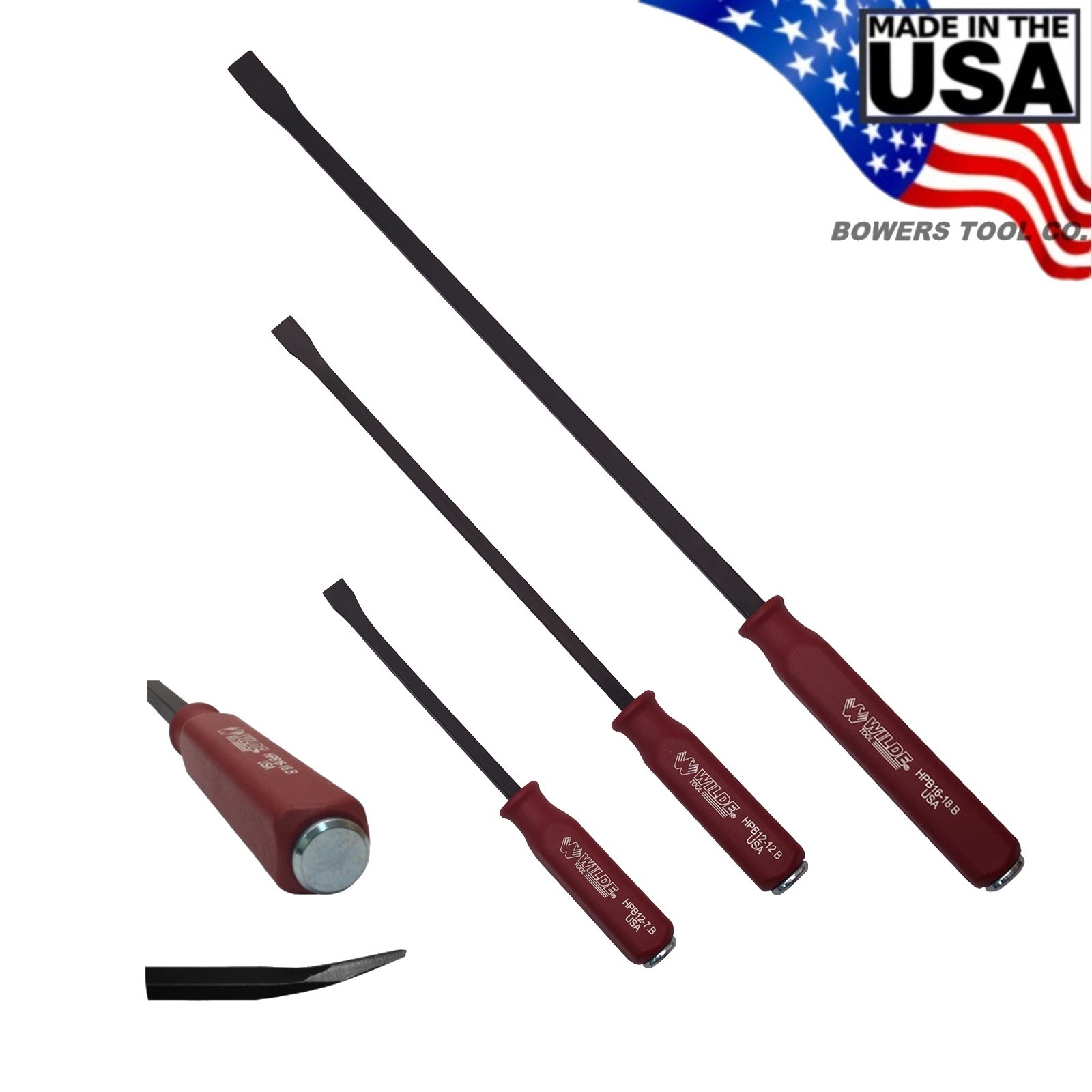 Wilde 3pc Pry Bar Set Hammer Strike Hard Cap Handle 12" 17" 25" Made in USA