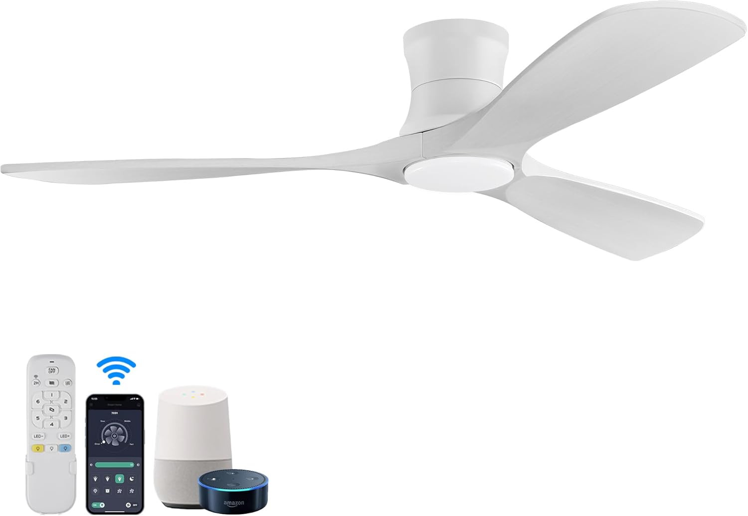 52" Smart Low Profile Ceiling Fan with Lights, Remote & WiFi Control, 6-Speed