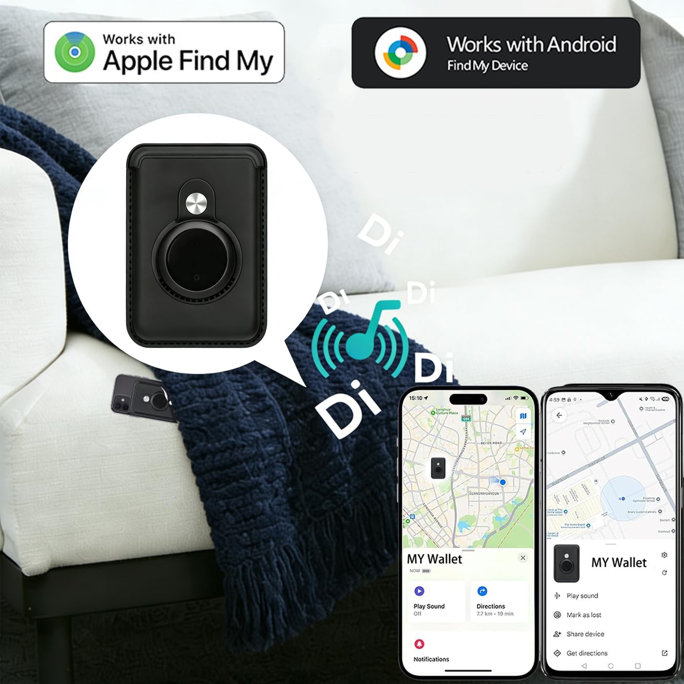 for MagSafe Wallet Work with Find My Functionality iOS and Android Black