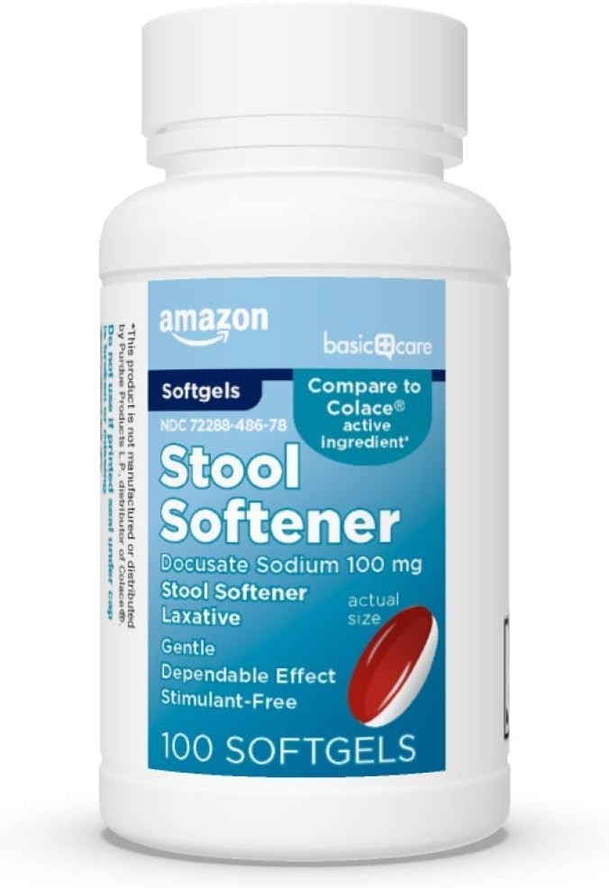 Amazon Basic Care Docusate 100mg Stool Softener 100ct Comparable to Colace