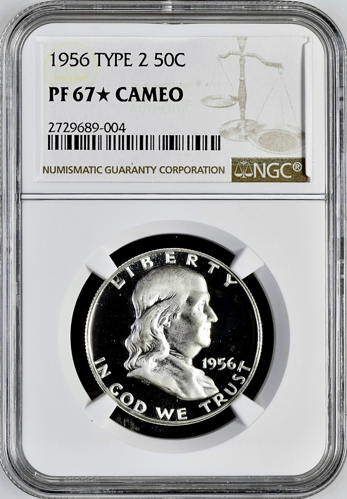 1956 PROOF FRANKLIN HALF DOLLAR TYPE 2 NGC PR67 ☆ CAMEO