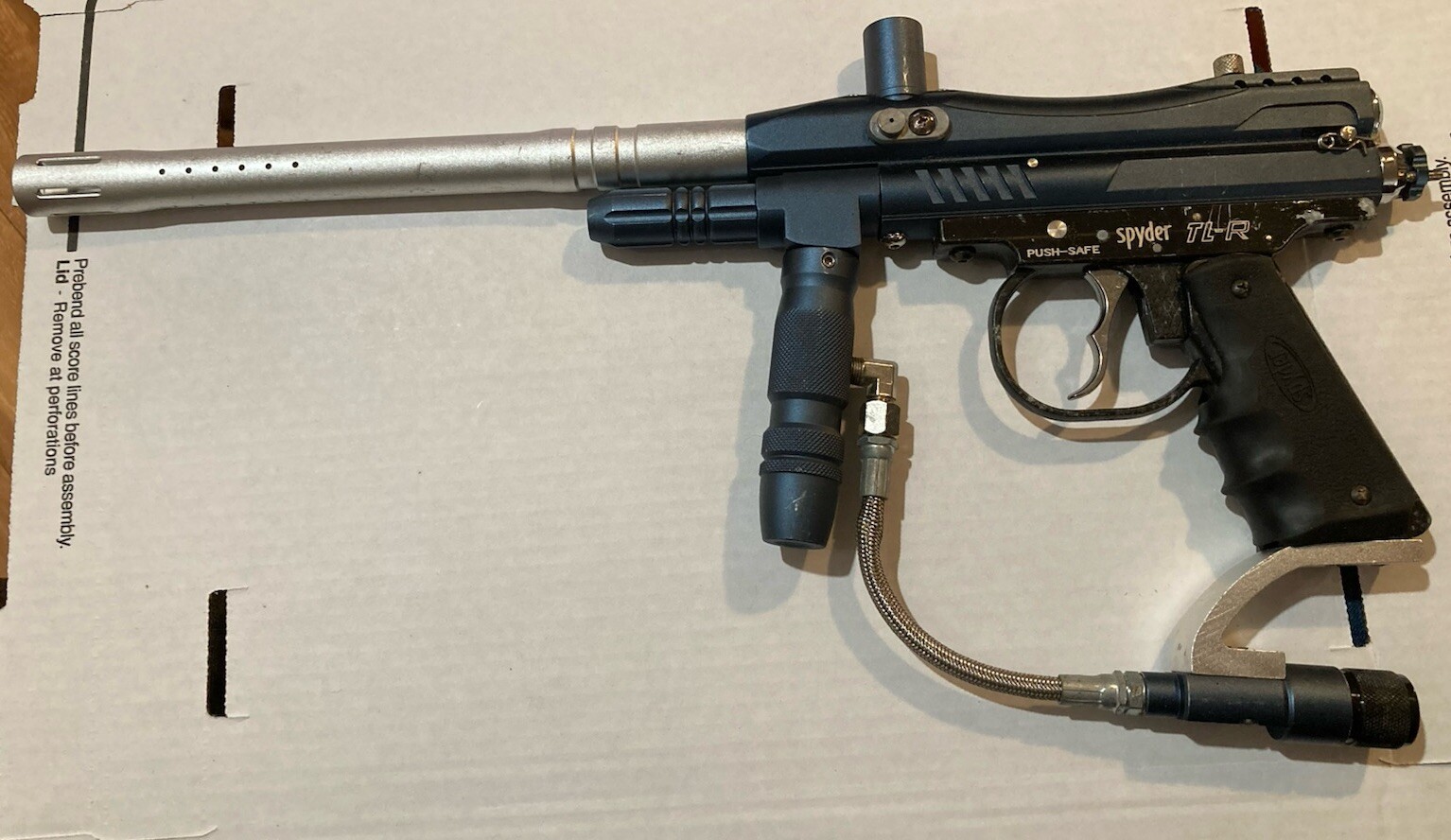 Kingman Spyder TL-R Paintball Marker Blue Silver Gun w/ Drop Forward & Barrel