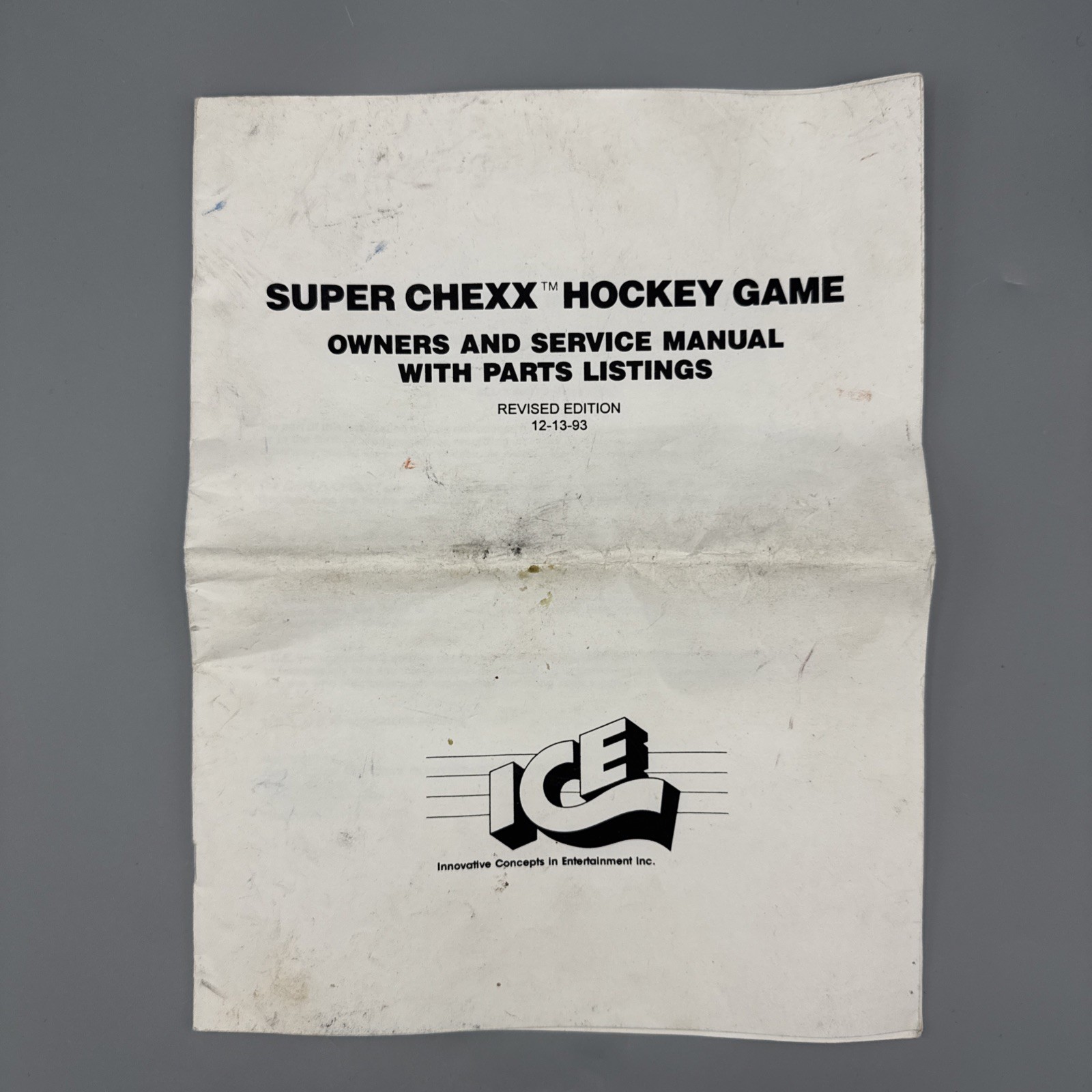 SUPER CHEXX Hockey Game Owners Service Manual With PARTS Listings 12-13-93 1993