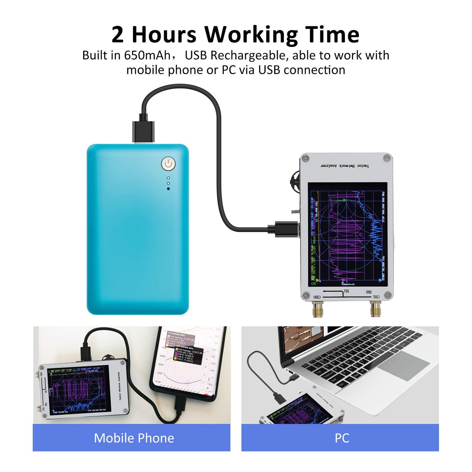 50KHz-900MHz Vector Network Analyzer 2.8 Touch Screen