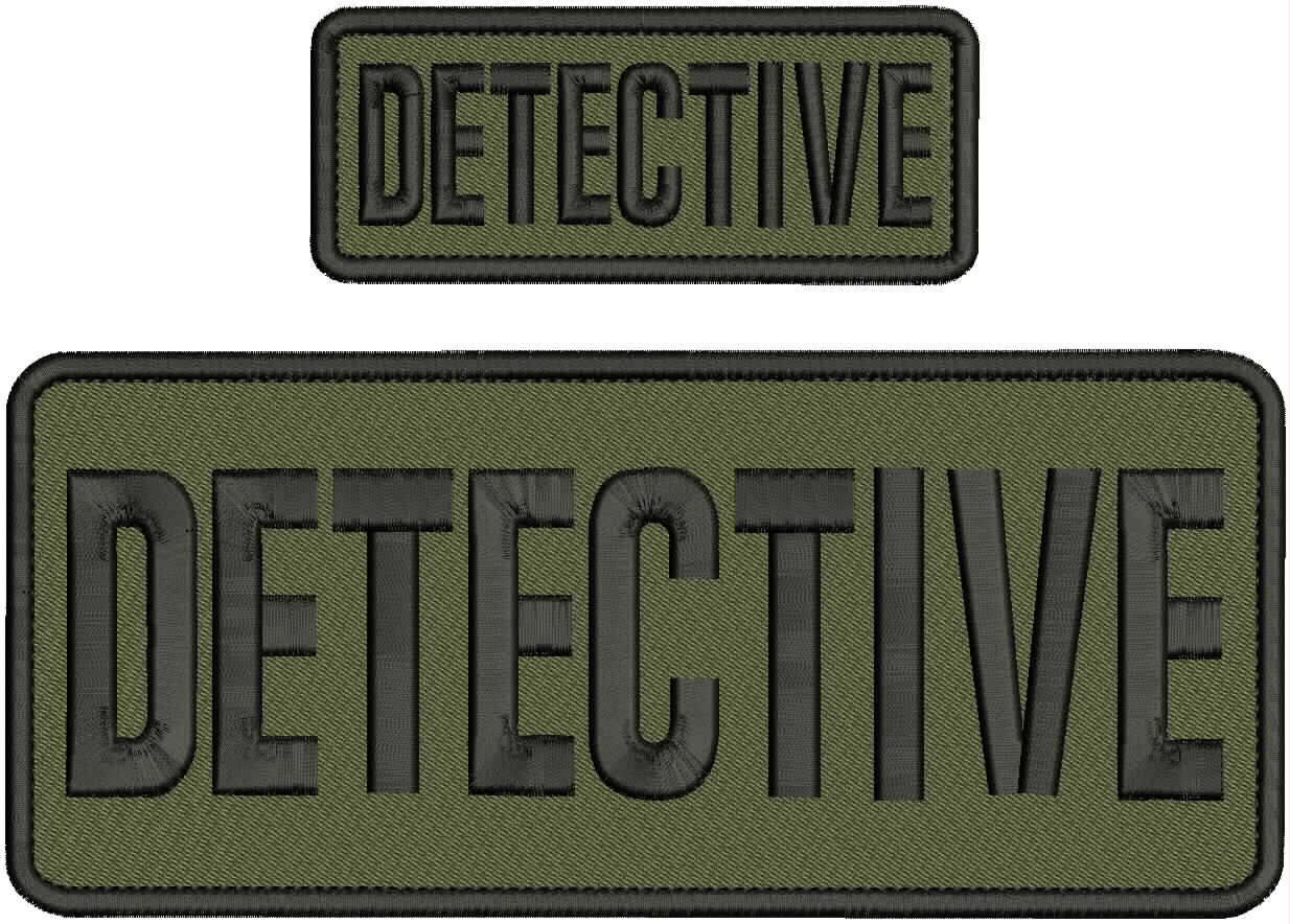 DETECTIVE EMBROIDERY PATCH 4X10 AND 2X5 HOOK ON BACK  BLACK ON RANGER GREEN