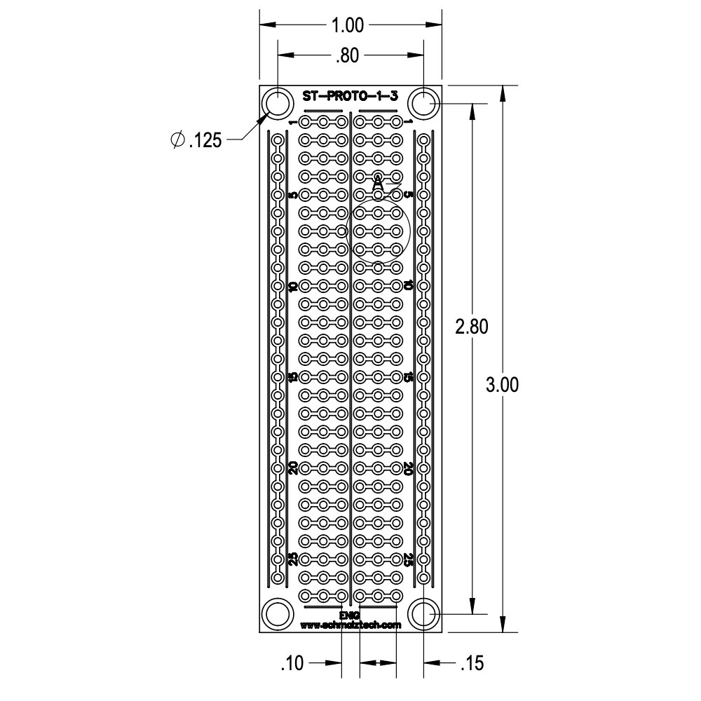 Premium 1" x 3" Protoboard PCB, ENIG Prototyping PCB, ST-PROTO-1-3