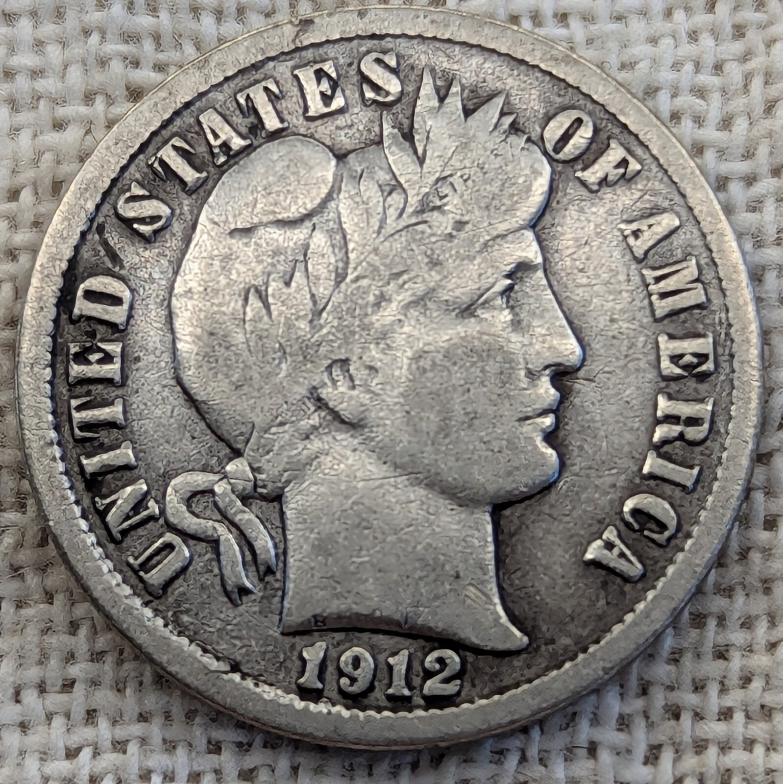 1912 D Barber Dime Fine : 'LIBERTY' Visible, Lower Mintage - .9 Fine Silver Coin