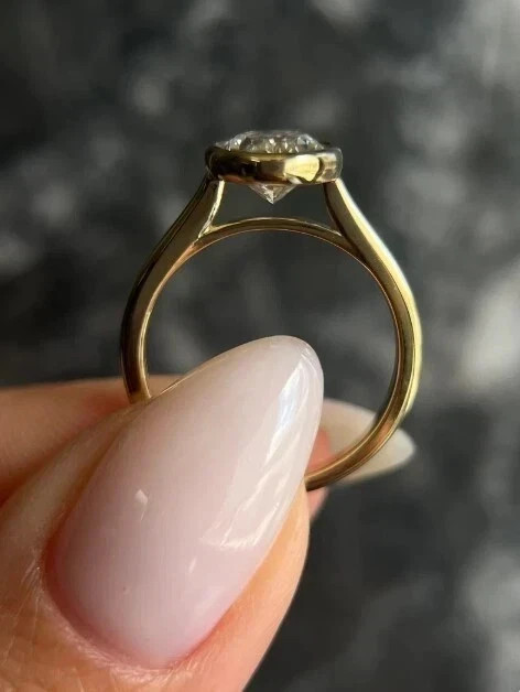 3 Ctw Oval Moissanite Bezel Set 14K Yellow Gold Over Silver Engagement Ring