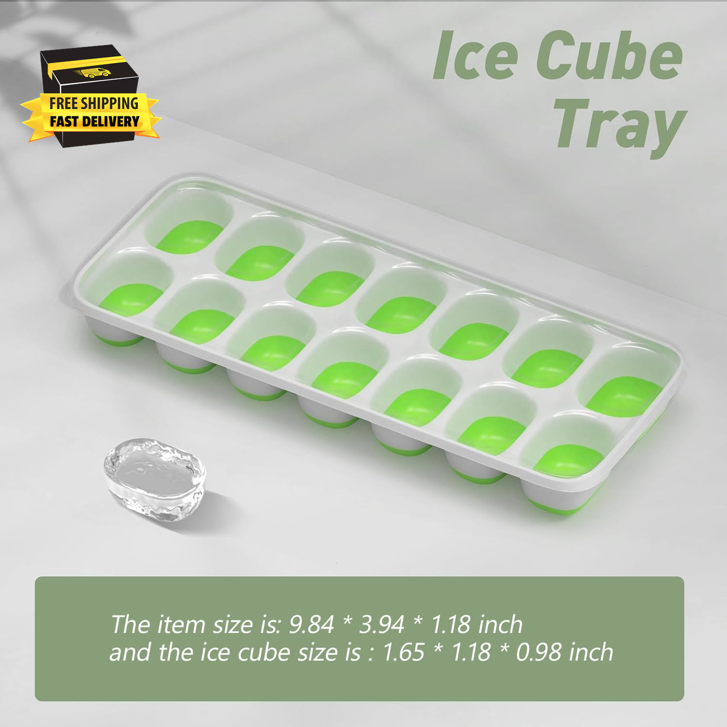Ice Cube Tray with Lid, 2 Packs 28 Cubes Durable Stackable Ice Cube Trays for Fr