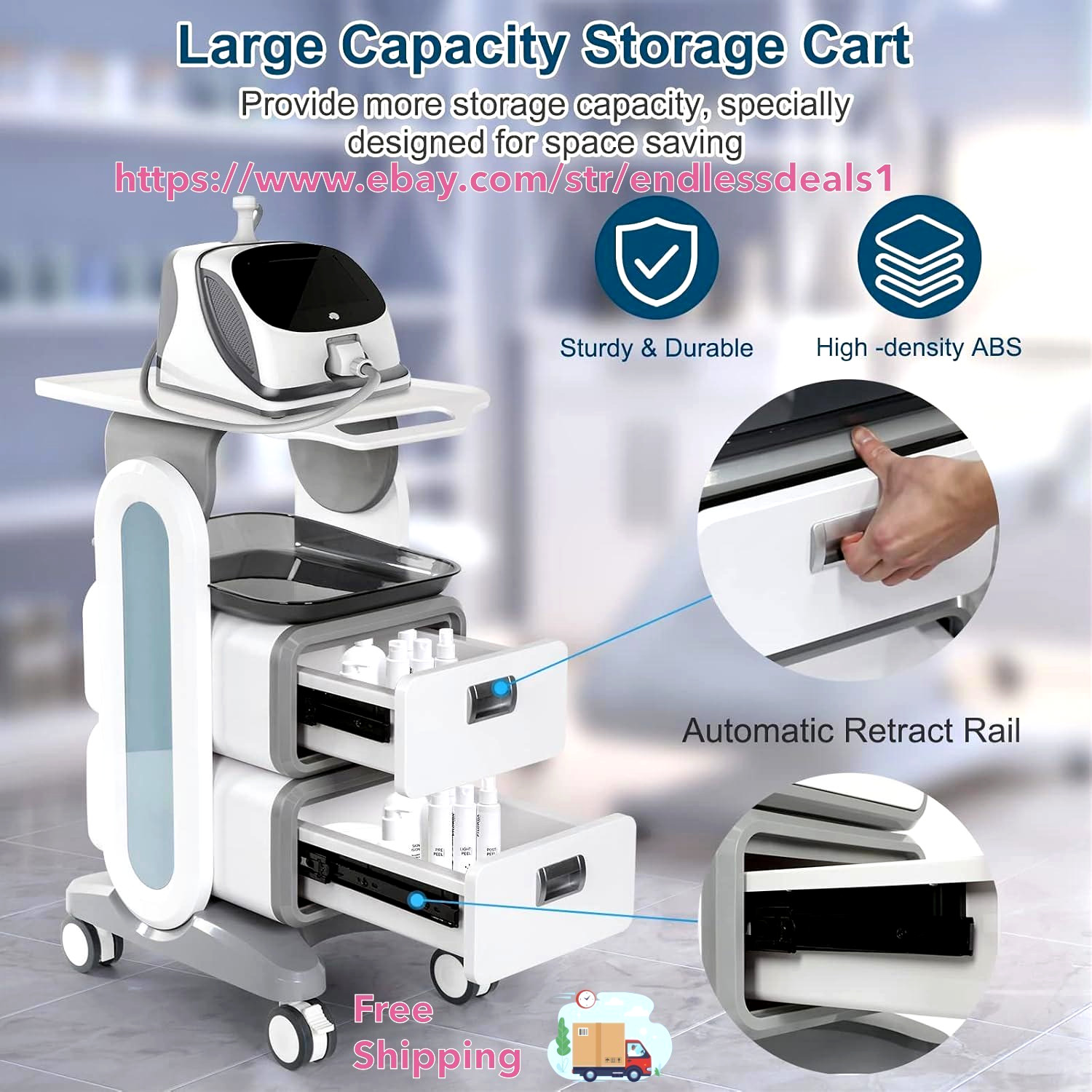 Medical Trolley, Mobile  Ultrasound Imaging Scanner Vehicle Beauty Storage Cart