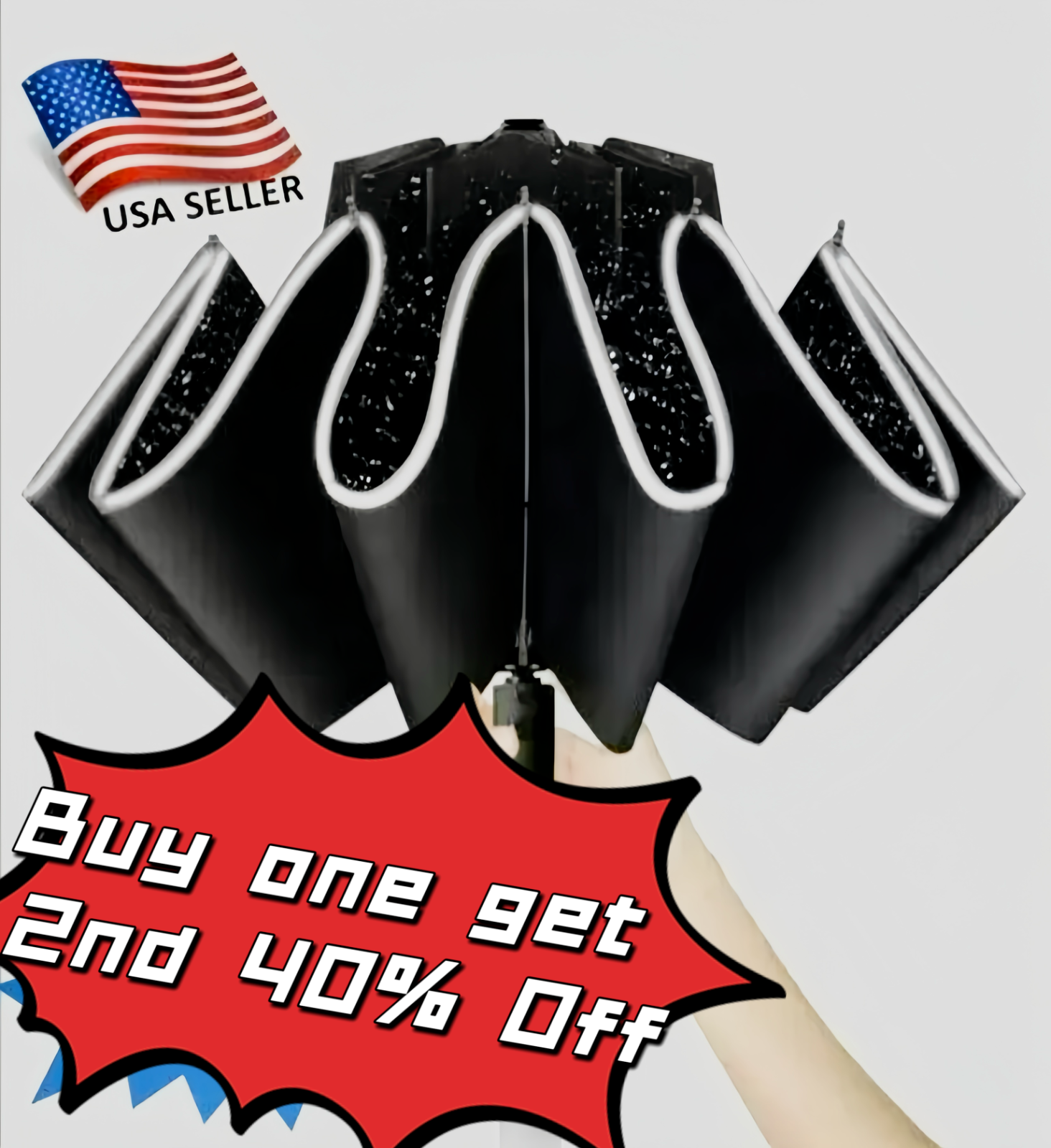 Windproof Upside Down Inverted Reflected Strip Auto Fold Umbrella 2nd 40% Off