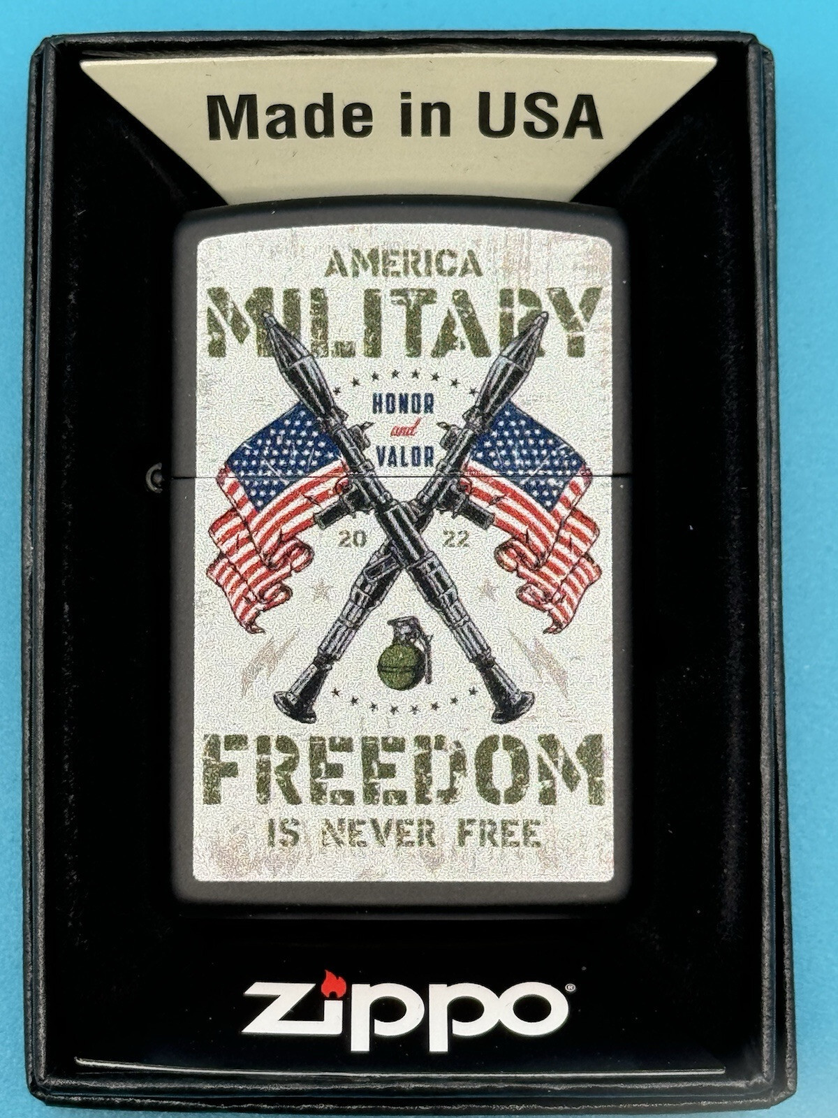 Freedom Design America Military Never Free Black Matte Zippo Lighter NEW