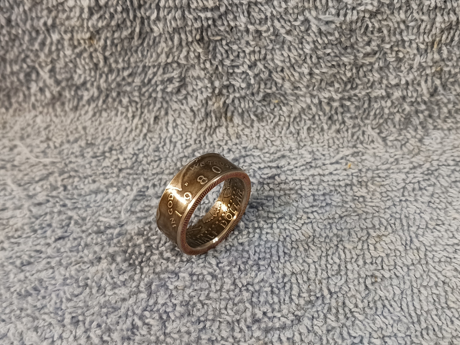 1980  Kennedy Half Dollars  size 10  coin ring  handmade mixed metals (B)