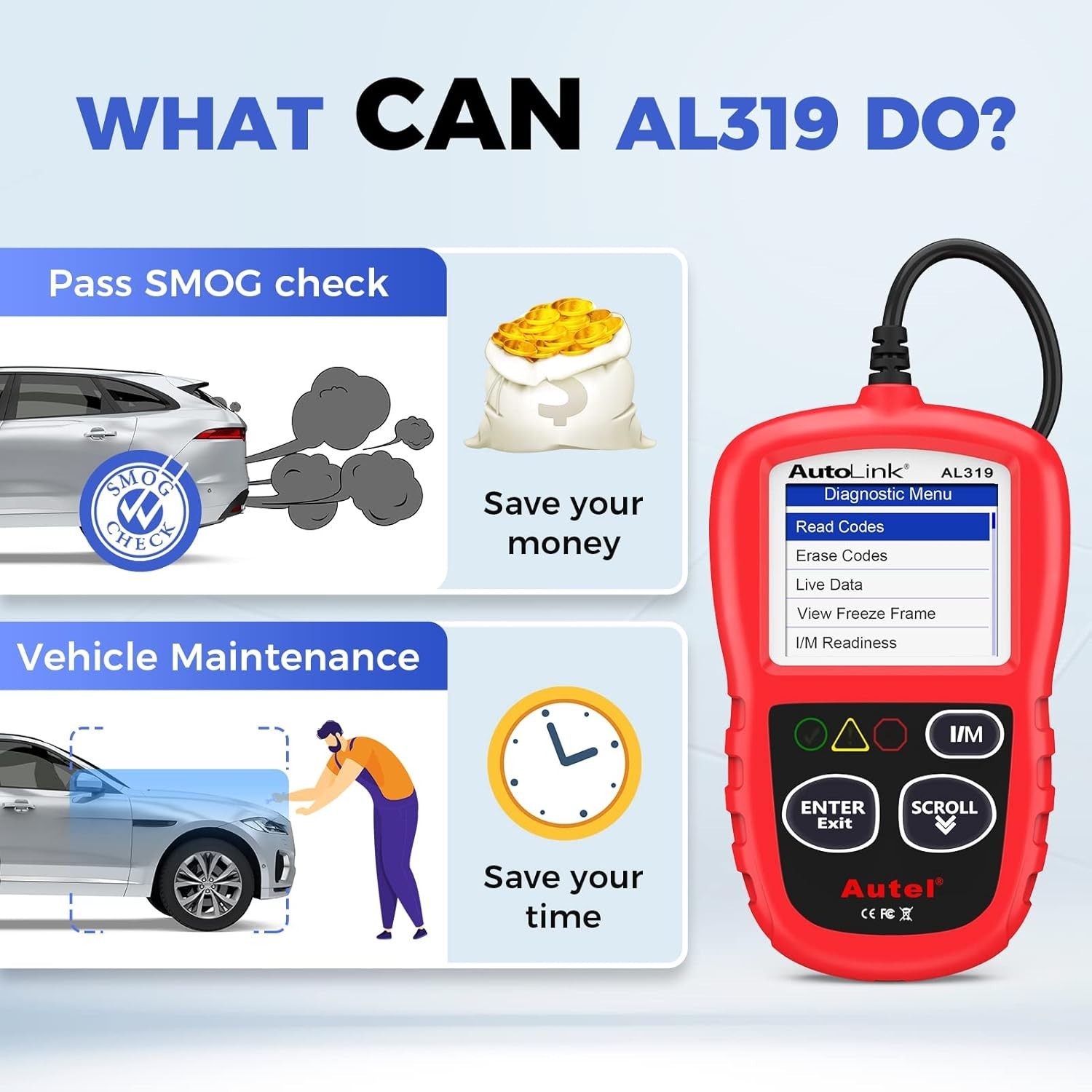Professional Scanner AL319 Code Reader, Enhanced Check and Reset Engine Fault...