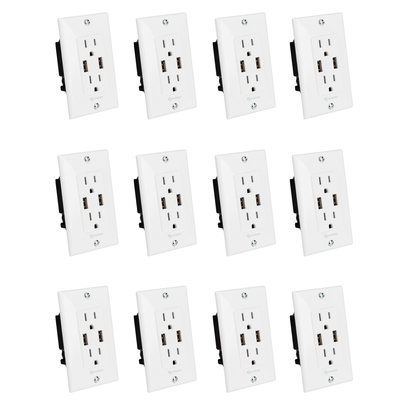 NEW 12-Pack of 15 Amp Outlet Receptacle Wall Plate with Dual USB Charger Port