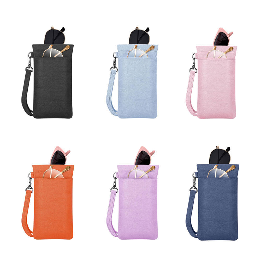 Double Eyeglasses Pouch Soft Glasses Case Portable Sunglass Pouch Carrying Strap