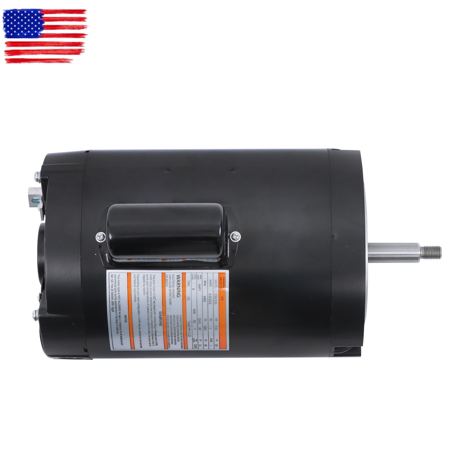 Single Speed Swimming Pool Motor 3450 RPM Frame B127 Pool Pump Motor 0.75 HP