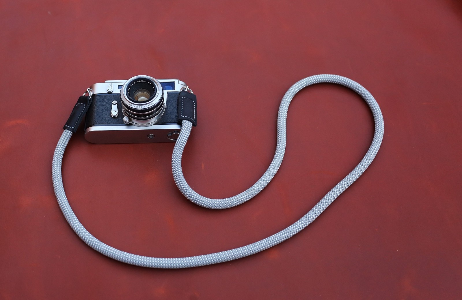 Spotted Climbing Rope Camera Strap | Crimson & Ash Grey