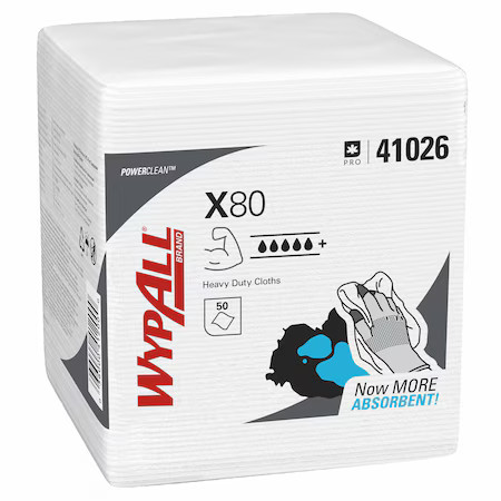 Wypall 41026 Wypall Powerclean X80 Heavy Duty Cloths (41026), Quarterfold,