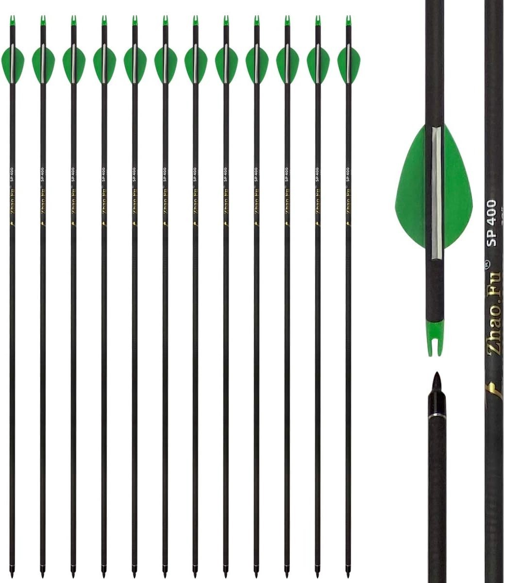 29 Inch Carbon Arrow Practice Hunting Arrows Spine 400 29 inch, Green White