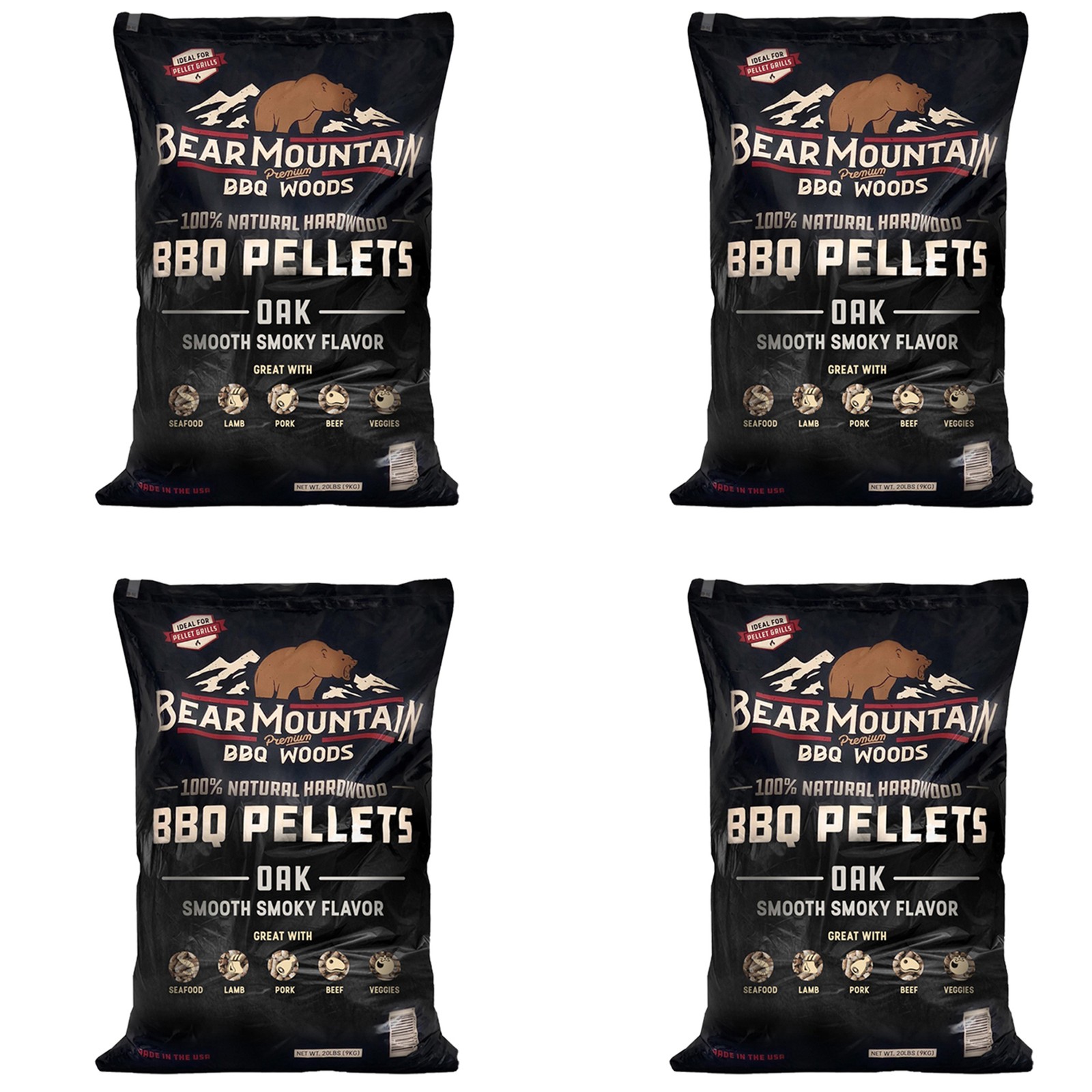 Bear Mountain BBQ All Natural Oak Wood BBQ Smoker Pellets, 20lbs (4 Pack)