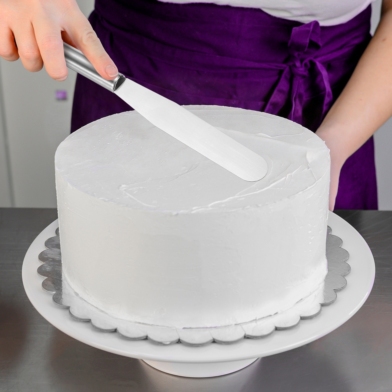 6, 8, 10" Cake Offset Spatula Set of 3 White (Straight Handle)