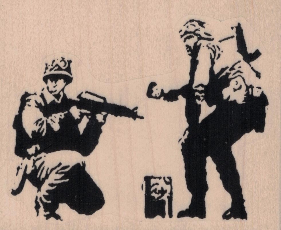 Banksy Soldiers Painting 3 1/2 x 2 3/4" Rubber Stamp, Banksy Stamp, Mixed Media