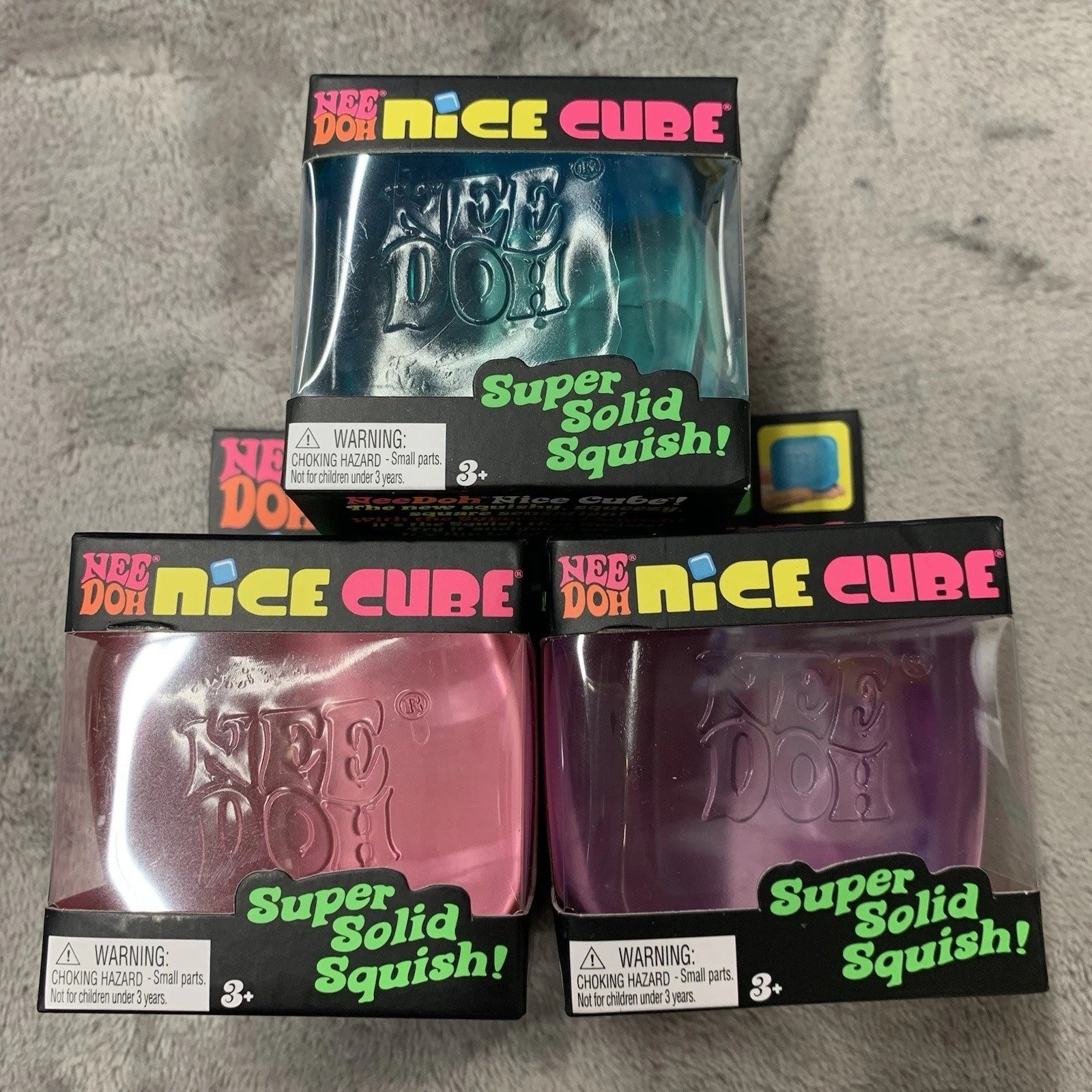 Nee Doh Nice Cube - Super Solid Squish,1-Pink, 1-Blue, 1-Purple. Fast Ship