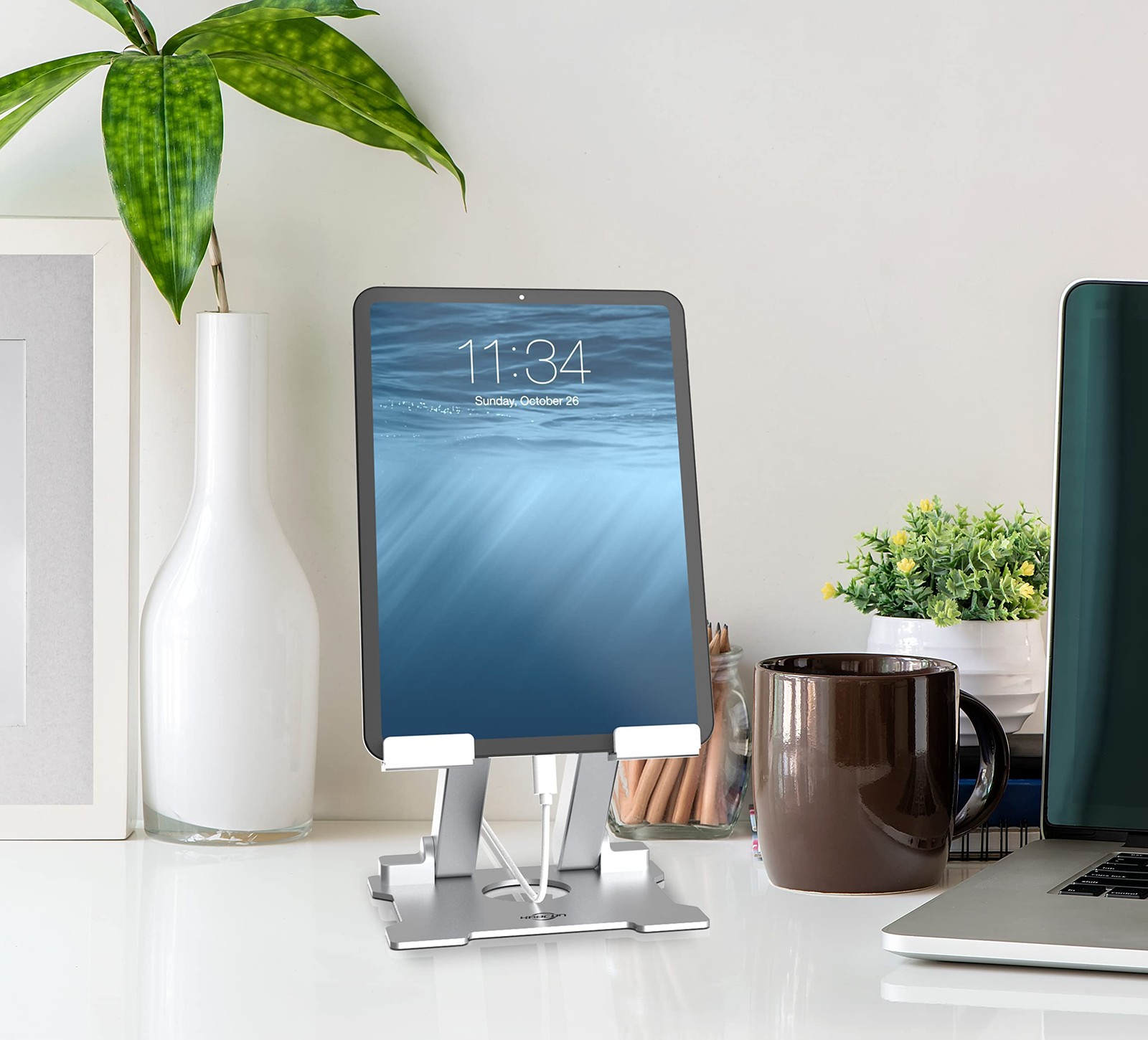 KABCON Quality Tablet Stand,Adjustable Foldable Large-Silver, Large-Silver