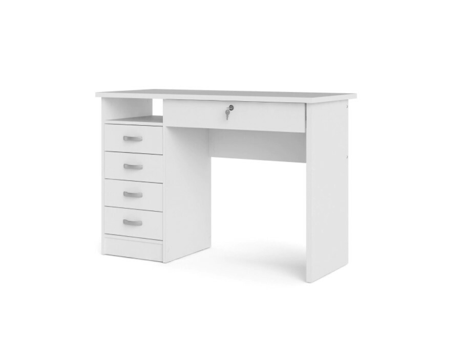 43 in. Rectangular White 5 Drawer Writing Desk with Locking Feature