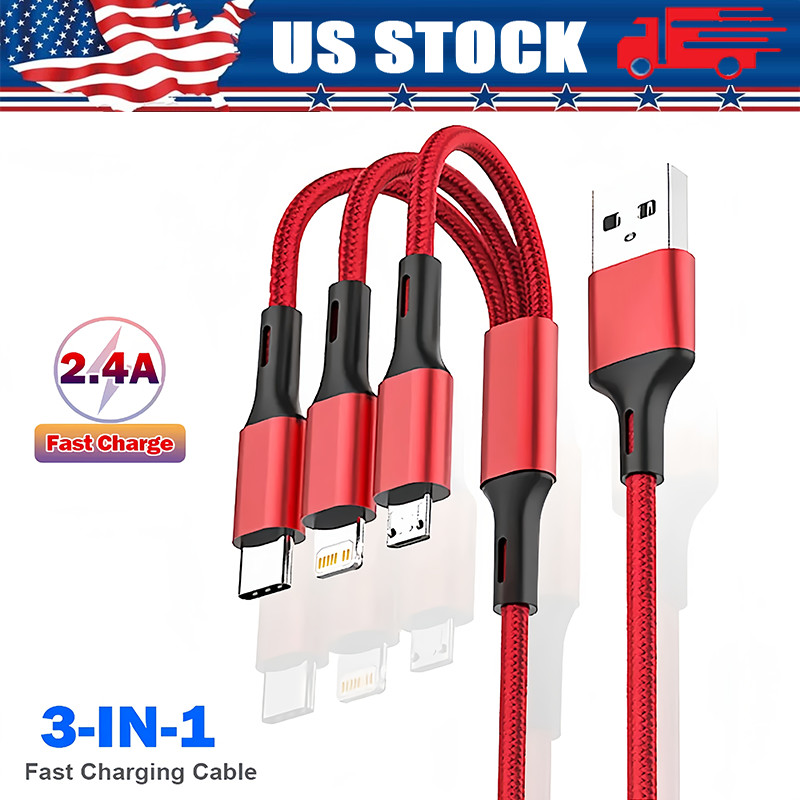 3in1 Fast USB Charging Cable Samsung iPhone XS 11 13 15 16 17 Charger Cord lot