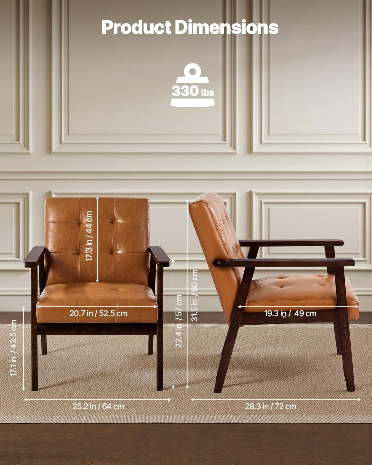 Accent Chair, Mid Century Modern Armchair with Solid Wood Frame and Non-Slip Leg