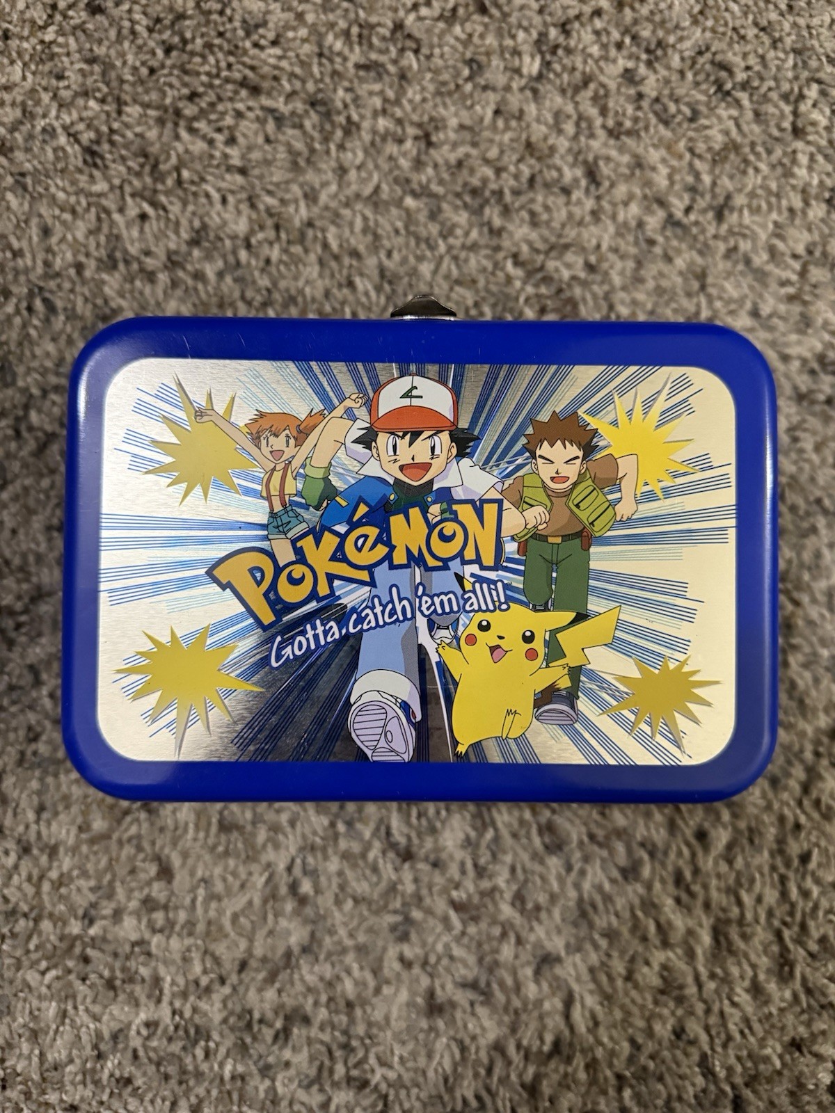 Vintage Nintendo Pokemon Storage Box Tin Mini Lunchbox Blue Empty